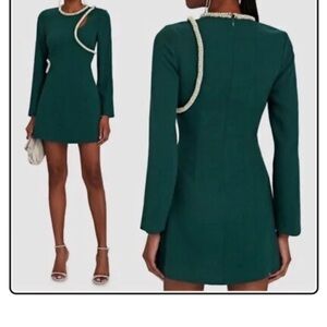 Jonathan Simkhai Green Katharine Diamante Cut Out Long Sleeve Dress sz 0 XS